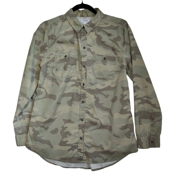 Old Navy Camo Button‎ Down Shirt Long Sleeve Top Size Medium Green Cotton - Picture 10 of 10